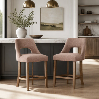 Ensemble de 2 tabourets de bar, tabourets de bar rembourrés à hauteur de comptoir, tabourets de comptoir modernes avec pieds en bois pour îlot de cuisine, kaki