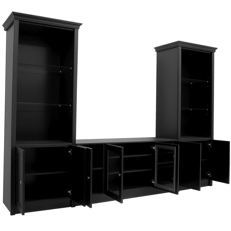 128.2" W Wall Unit Entertainment Center TV Stand With Bookshelves For Tvs Up To 80",, Black