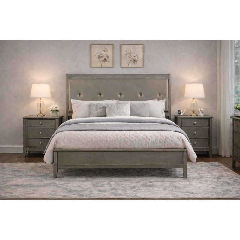 Ping Upholstered Bed, Queen, Gray