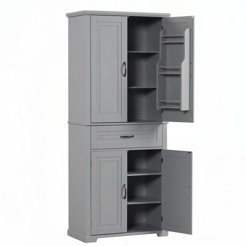 Armoire de rangement autoportante avec portes et tiroir, espace de rangement multiple, tablette réglable, Gris