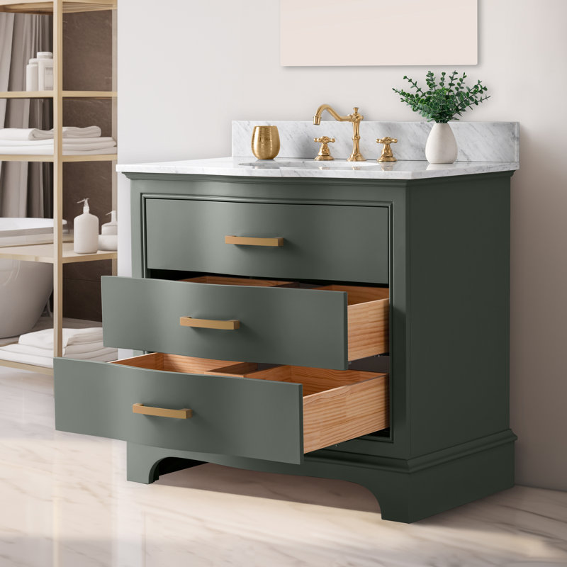 Ensemble de meuble-lavabo simple 36 po Fiona, Vert rétro / or brossé