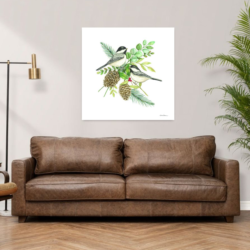 Nature, oiseaux II, art contemporain, pin, hiver, nature, H 36 po x l 36 po