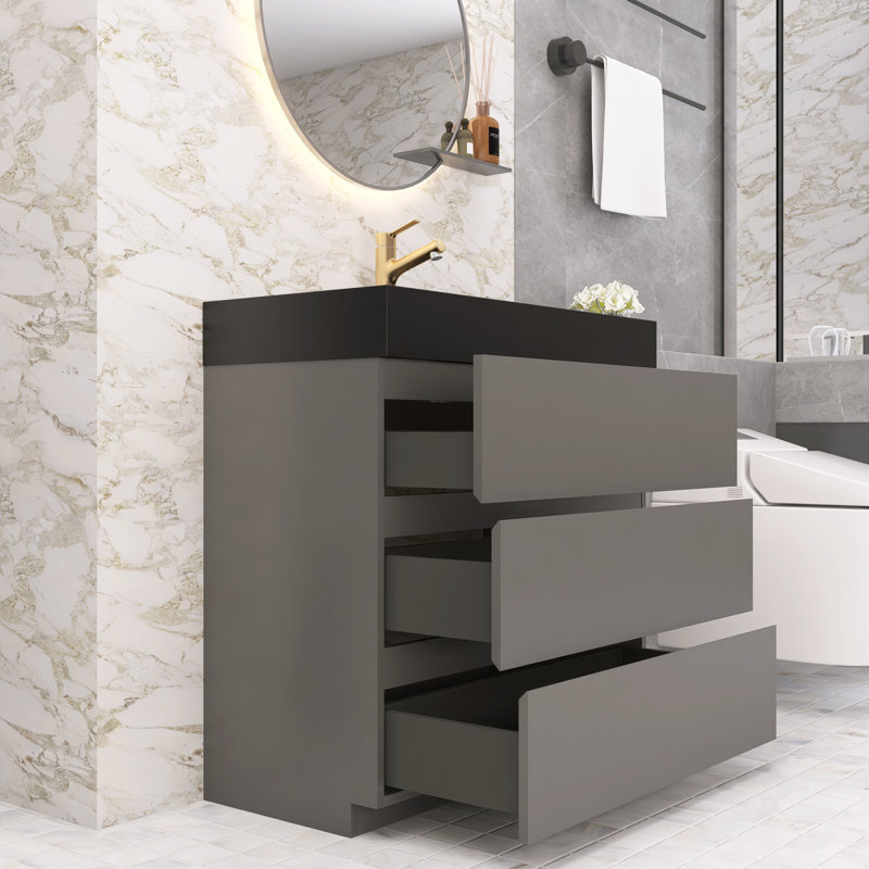 Ensemble de meuble-lavabo simple 35,8 po Dosie, Gris, Noir mat