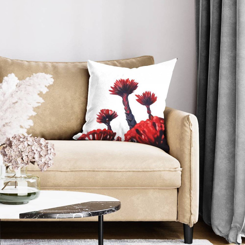 Red tropical flowers - 20"x20" Throw pillow - Poly twill - Print on demand