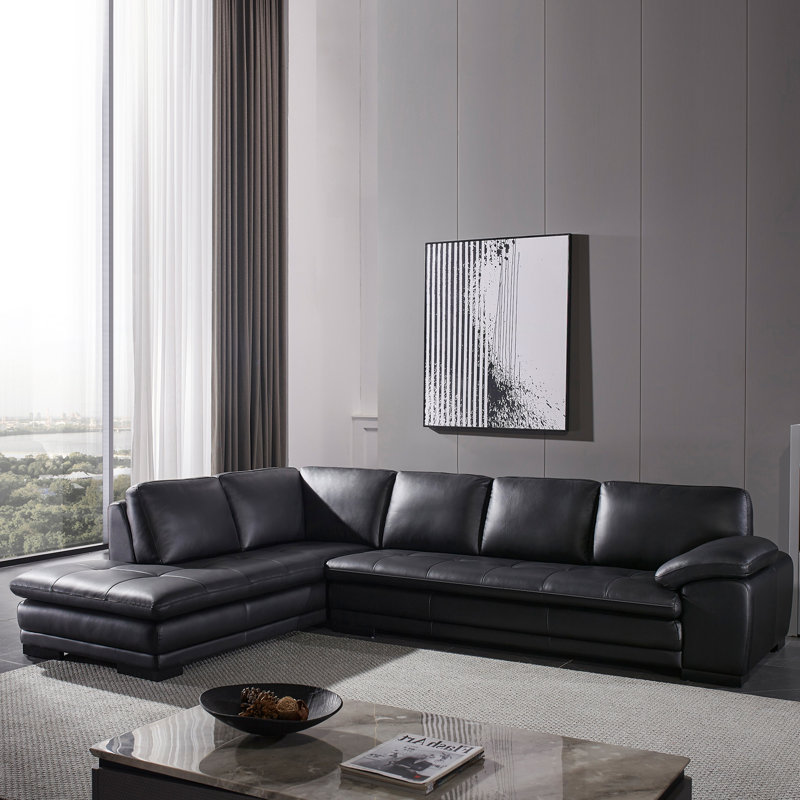 126" Wide Leather Match Sofa & Chaise, Left Hand Facing, Carbon Leather