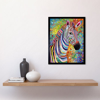 Folk Art Zebra Colourful Flower Boho Art Print Framed Poster Wall Decor 12x16 inch