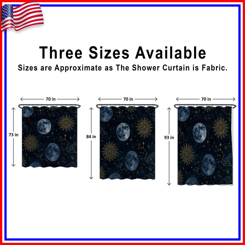 Moon Sun Constellations Shower Curtains Extra Long, 70in W x 93in H
