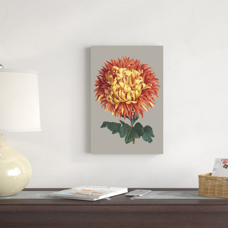 Chrysanthème sur fond gris I, H 18 po x l 12 po x P 1,25 po