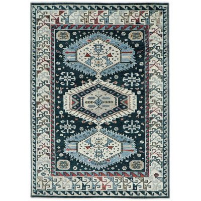 Tapis Oushak bleu foncé en laine noué à la main 9 pi 10 po x 14 pi 1 po