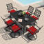 Ensemble de salle à manger en métal avec trou pour parasol et chaises pivotantes avec coussins-121840960