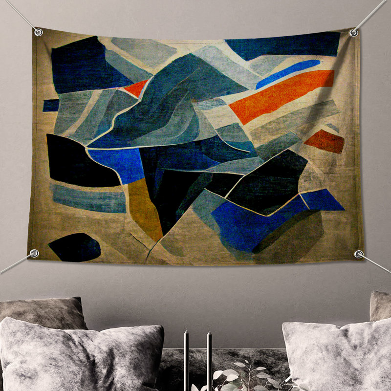 Tapisserie murale abstraite - art mural, H 68 po x l 80 po avec 4 œillets