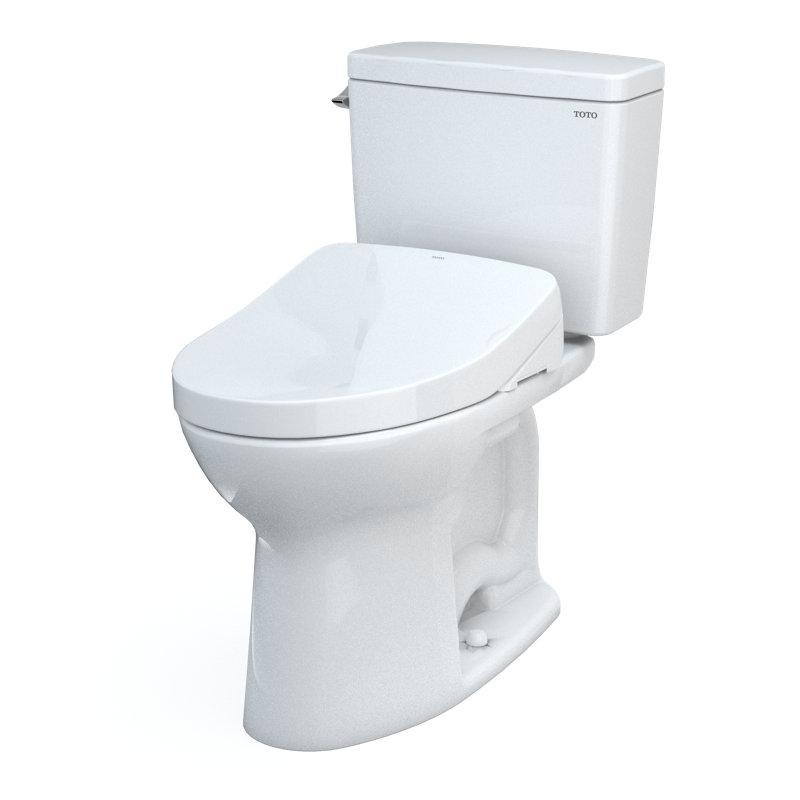 Toilette allongée deux pièces à hauteur universelle 1,6 GPF TOTO® Drake® WASHLET® + deux GPF avec siège de bidet S500e, coton brut blanc de 10 pouces