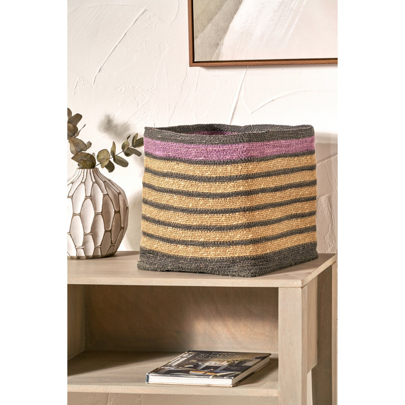 Seagrass Natural Stripe Square Basket, Brown/Grey/Lilac