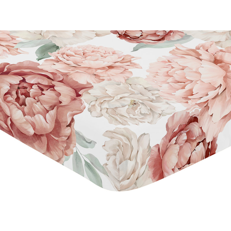 Drap-housse pour lit de bébé pivoine à motif floral rose et ivoire par Sweet Jojo Designs