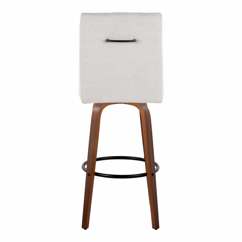 Hank 30" Fixed-Height Barstool With Bent Wood Legs & Round Footrest - Set Of  2, Walnut/Black, Light Gray