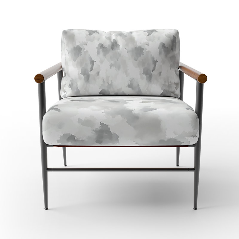 Chaise rembourrée Modern - Fauteuil gris chaud, Bras ronds bruns