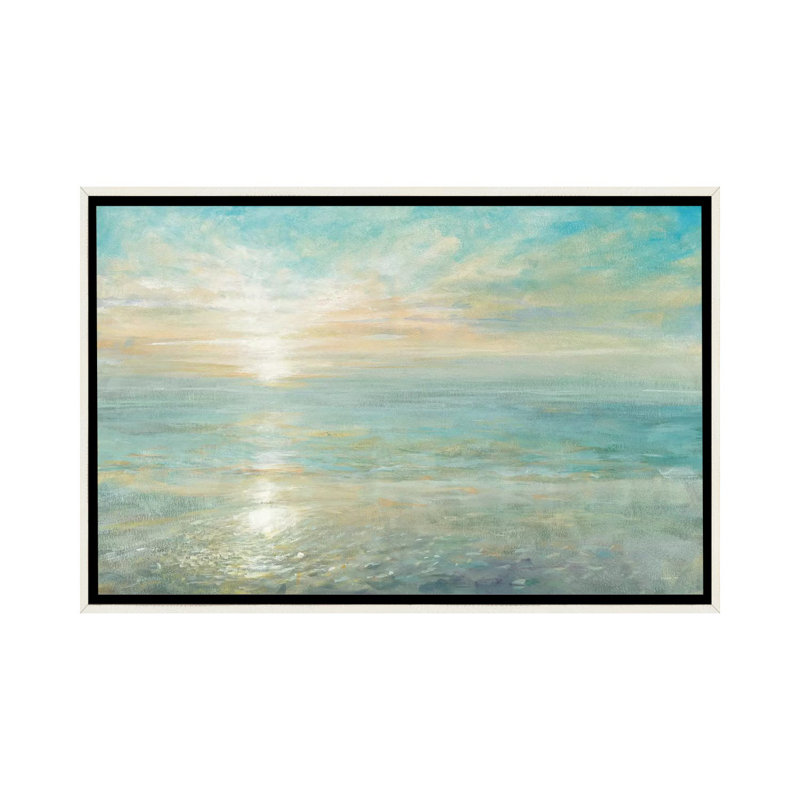 « Sunrise » par Danhui Nai - reproduction, H 32 po x l 48 po x 1,5 po, Toile avec cadre flottant blanc patiné, Pas de tapis