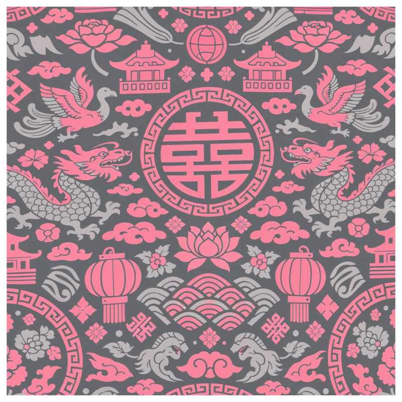 Tapis de bain rose à motif asiatique, 24in W x 17in L