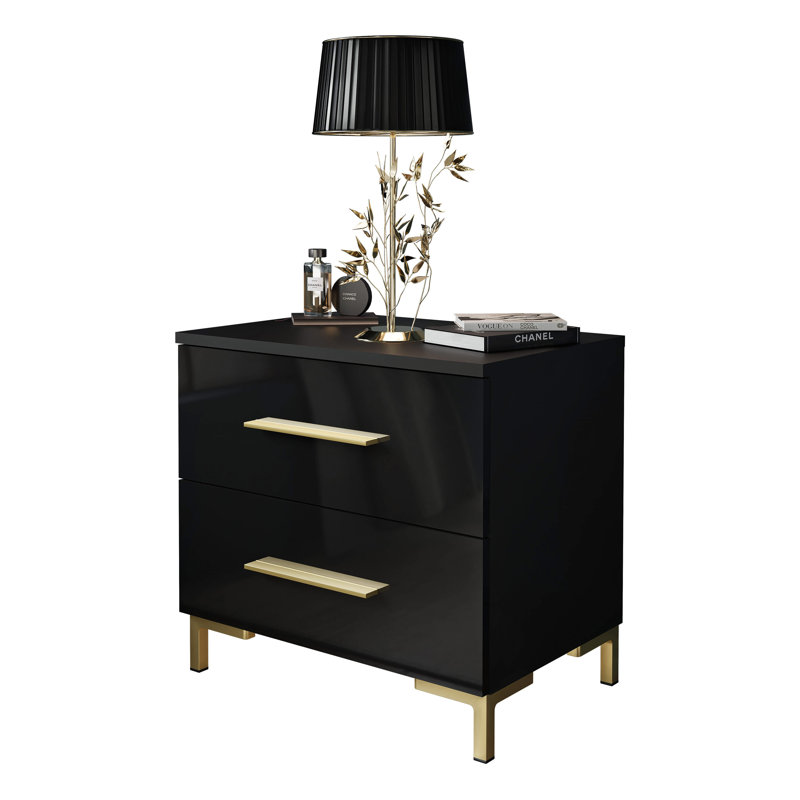 Varonique 2 Drawer Bedside Table, Golden, Black