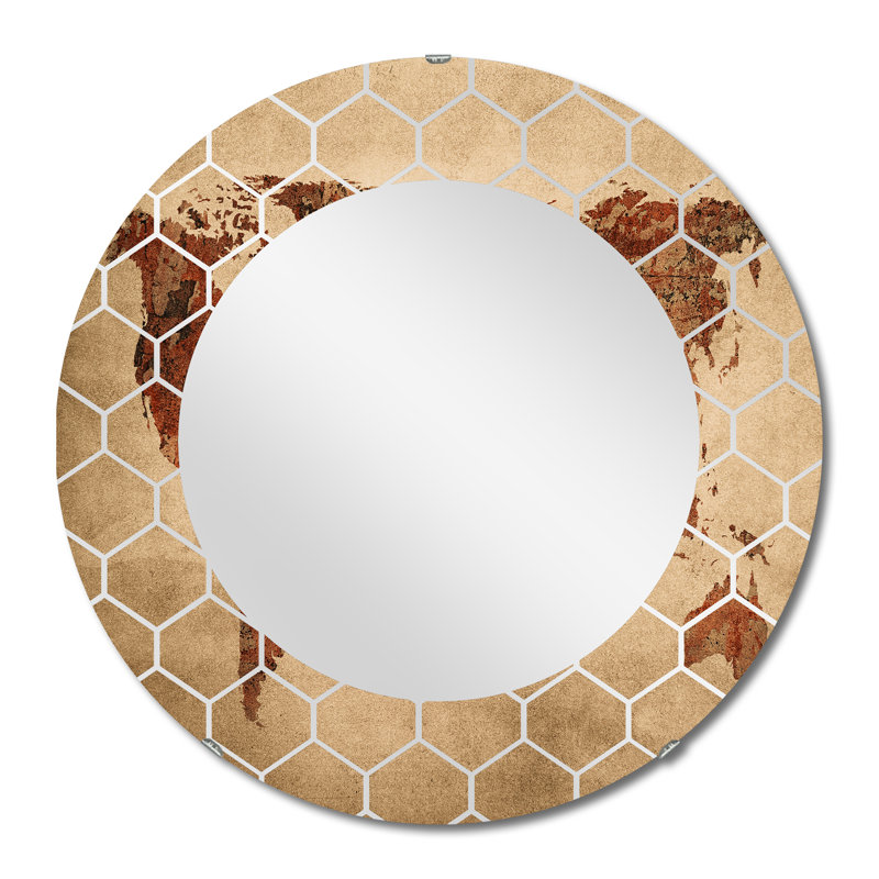 Ancienne carte du monde vii - Miroir mural rétro, 24 po x 24 po