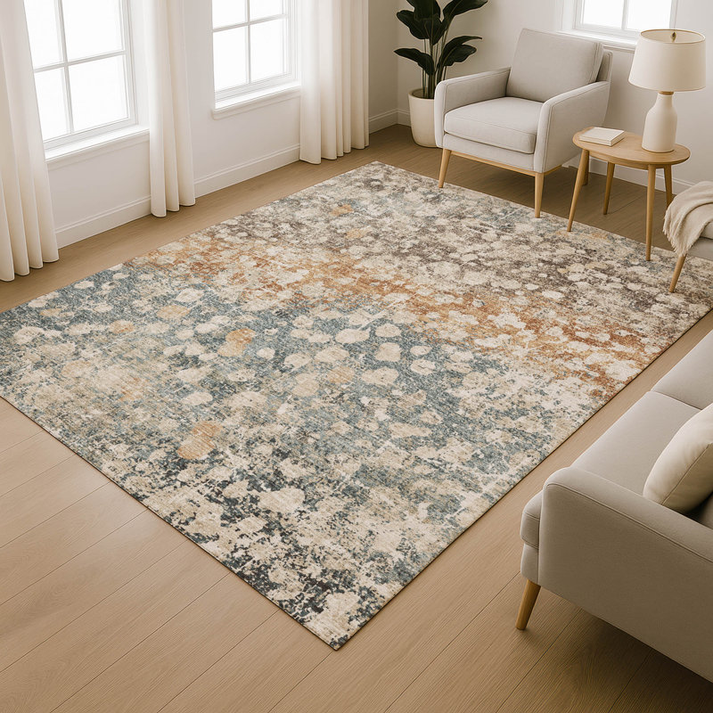 Premium Machine Washable Mayfield Abstract Rug, 5' x 7'6", Putty