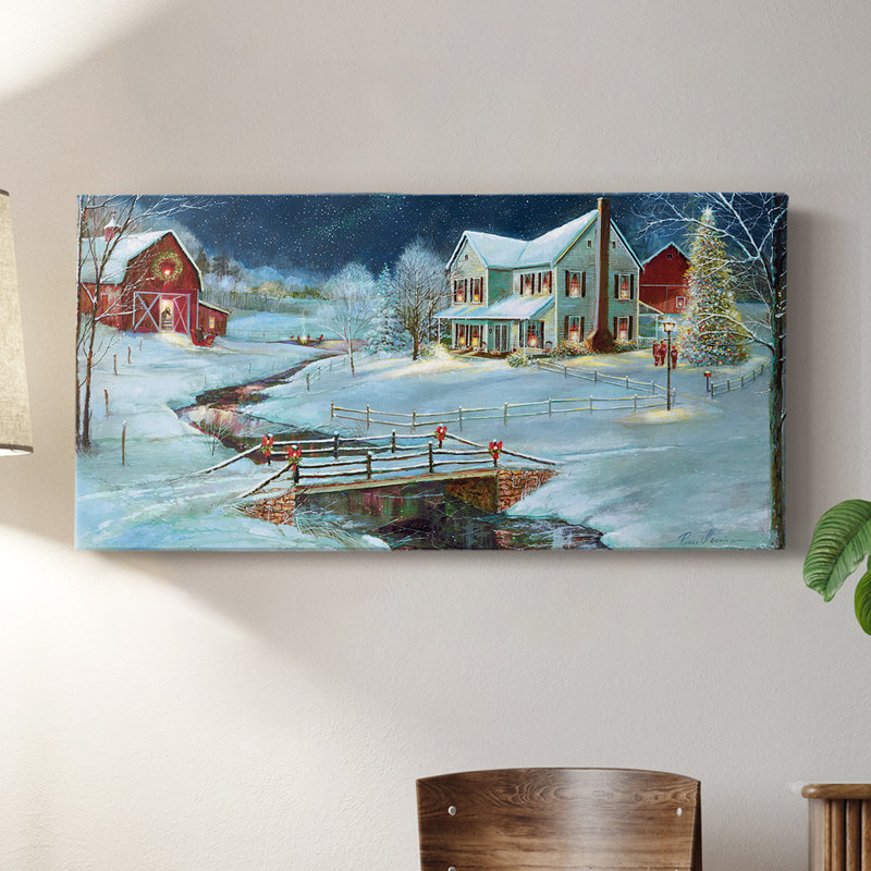 Noël à la ferme - Toile tendue avec châssis - Prêt à accrocher, H 24 po x l 48 po
