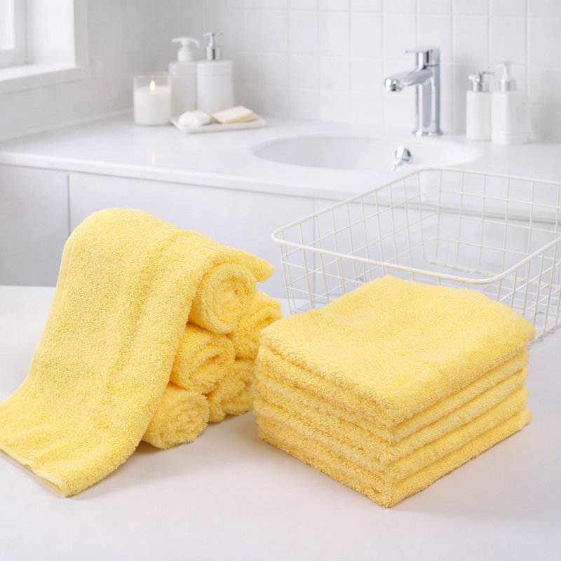 SEMAXE 12 Pack 100% Cotton Wash cloths (13x13in) with Hanging Loop, Siro Spun, Quick-Dry & Super Absorbent Durable for Bathroom & Gym, Commercial-Grade Bulk Vacuum-packed, OEKO-TEX Certified, Yellow