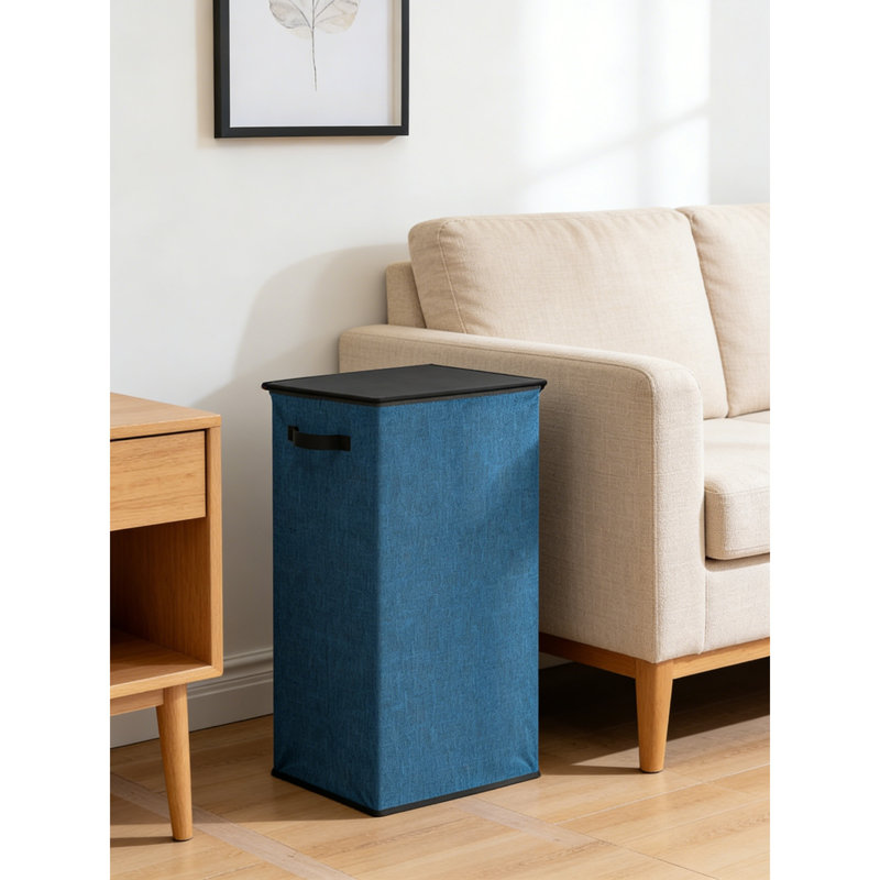 Large 100L Laundry Hamper With Lid, Collapsible Clothes Basket & Removable Bag, Blue