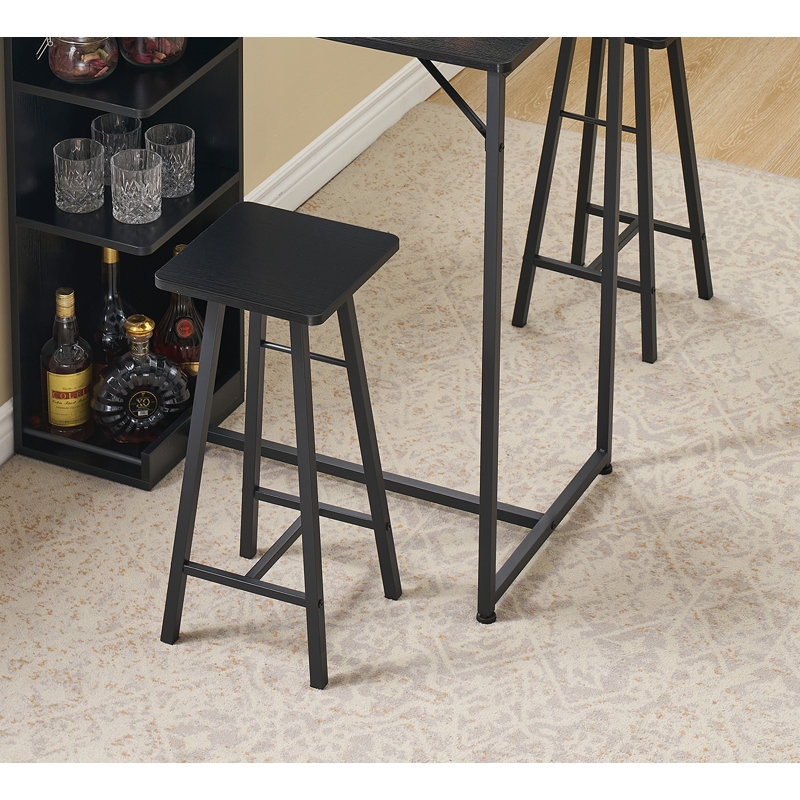 Small Dining Table Set For 2, 3-piece Bar Table Set With 3 Tier Storage Shelves, Black, Black
