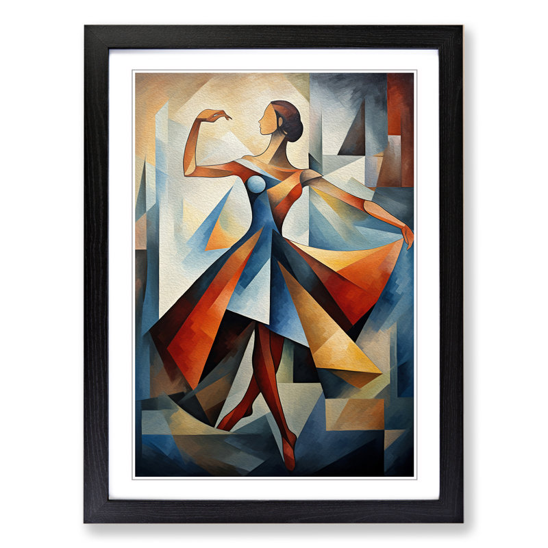 Ballet Dancer Cubism Art - Framed Print, 64cm H x 46cm W, Black Framed