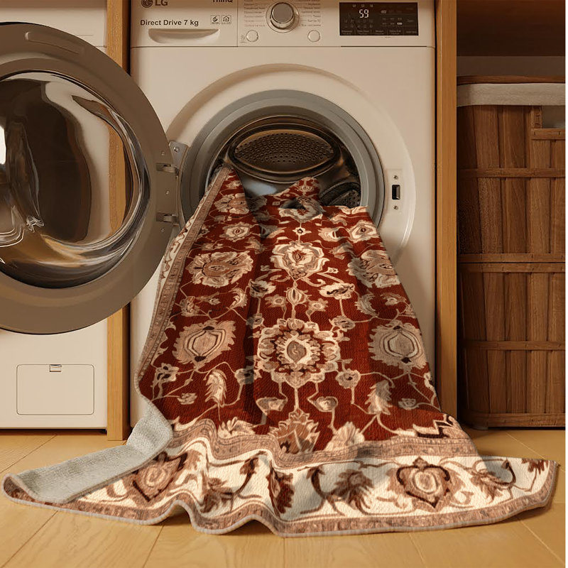 Machine Washable Persian Brown Area Rug, Rectangle 7' x 10'