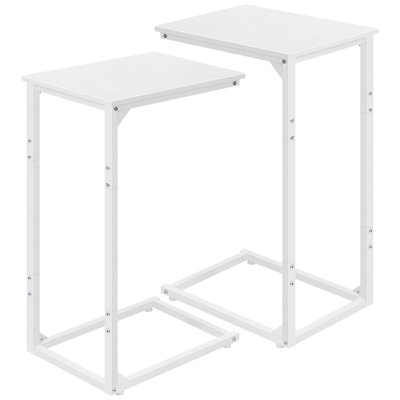 Ensemble de 2 tables de bout en forme de C - Table d'appoint avec structure en métal, plateau télé pour le salon et la chambre à coucher