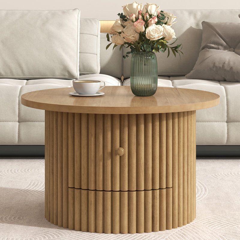 Table basse ronde pour salon en naturel (table basse incluse, sans chaises)