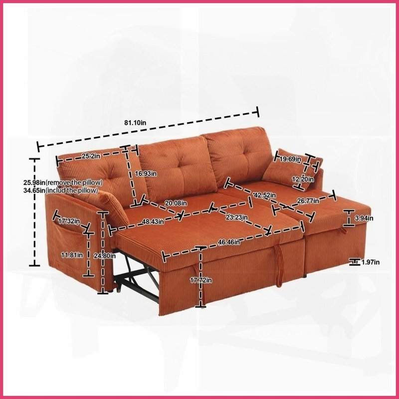 Canapé modulaire en L moderne avec méridienne réversible et amp; Rangement pour le salon, Orange