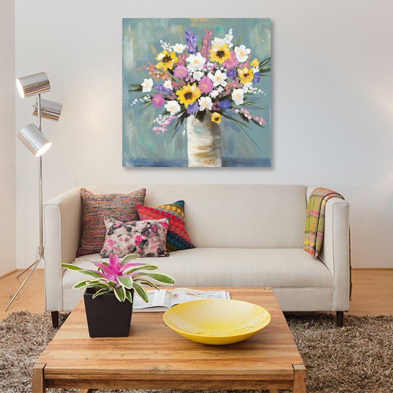 «Mixed Pastel Bouquet I», reproduction sur toile, H 12 po x l 12 po x P 0,75 po, Pas de tapis, Toile tendue