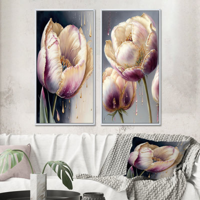 " Cream and Purple Tulip " 2 Piece Art Set