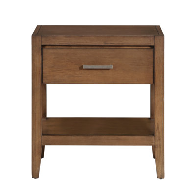 Table de chevet transitionnelle 1pc avec tiroir et tablette ouverte brun clair