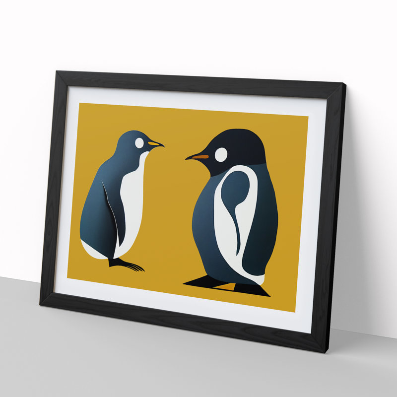 Young Penguins Abstract - Single Picture Frame Painting, Black, 46cm H x 64cm W x 2cm D