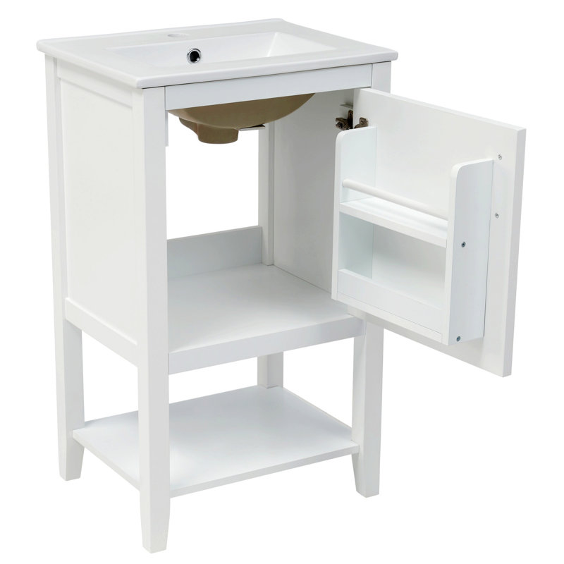 Meuble-lavabo autoportant avec tiroirs de rangement, Blanc