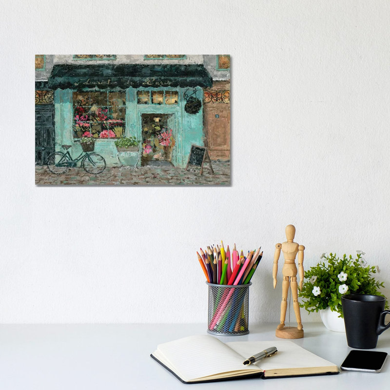 Parisian Flower Shop by Marie Elaine Cusson - Wrapped Canvas Painting, 20.32 cm H x 30.48 cm W