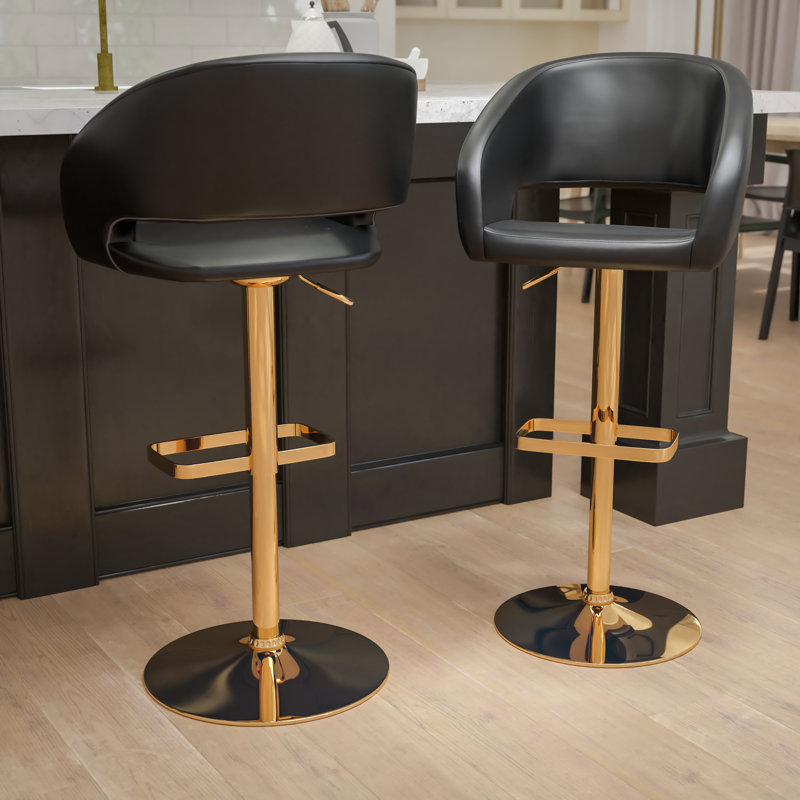 Tabouret de bar Amberlie, Noir, Or, 2