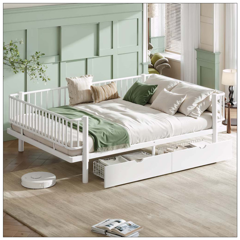 Lit plateforme avec tiroirs de rangement, Queen, Light White