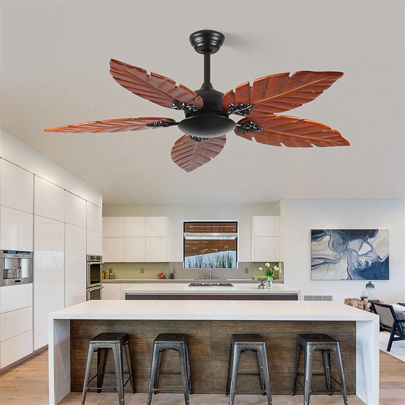 Ventilateur de plafond 52 pouces Tropical, ventilateur de plafond intérieur / extérieur Palm Leaf pour patio et salon, ventilateur réversible