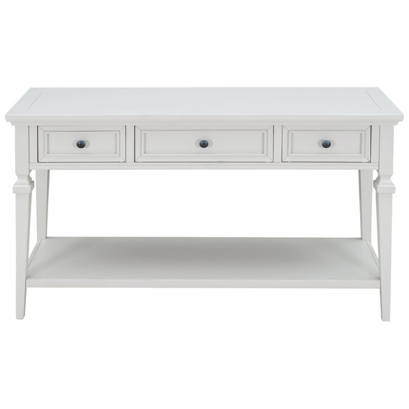 Console Shade avec 3 tiroirs et tablette ouverte, Blanc antique