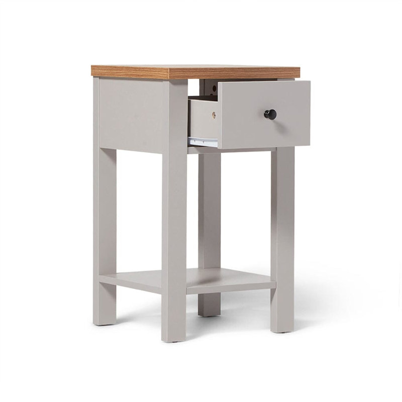Maryhannah 35cm W Manufactured Wood Bedside Table, Stone Grey