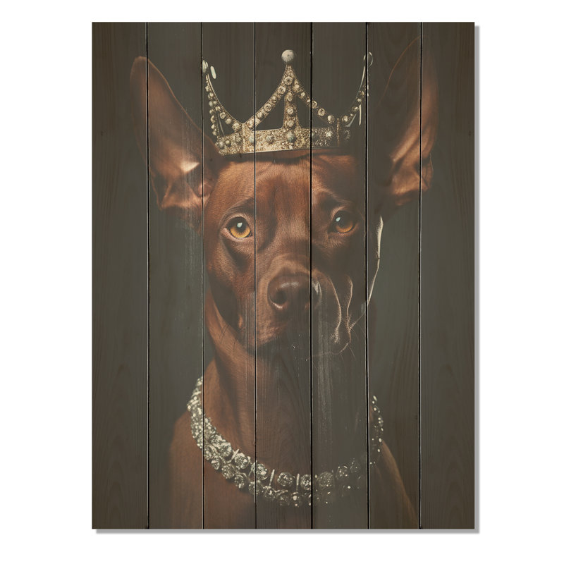 «Crowned Royal Pitcher Dog King» - impression sur bois, H 20 po x l 10 po
