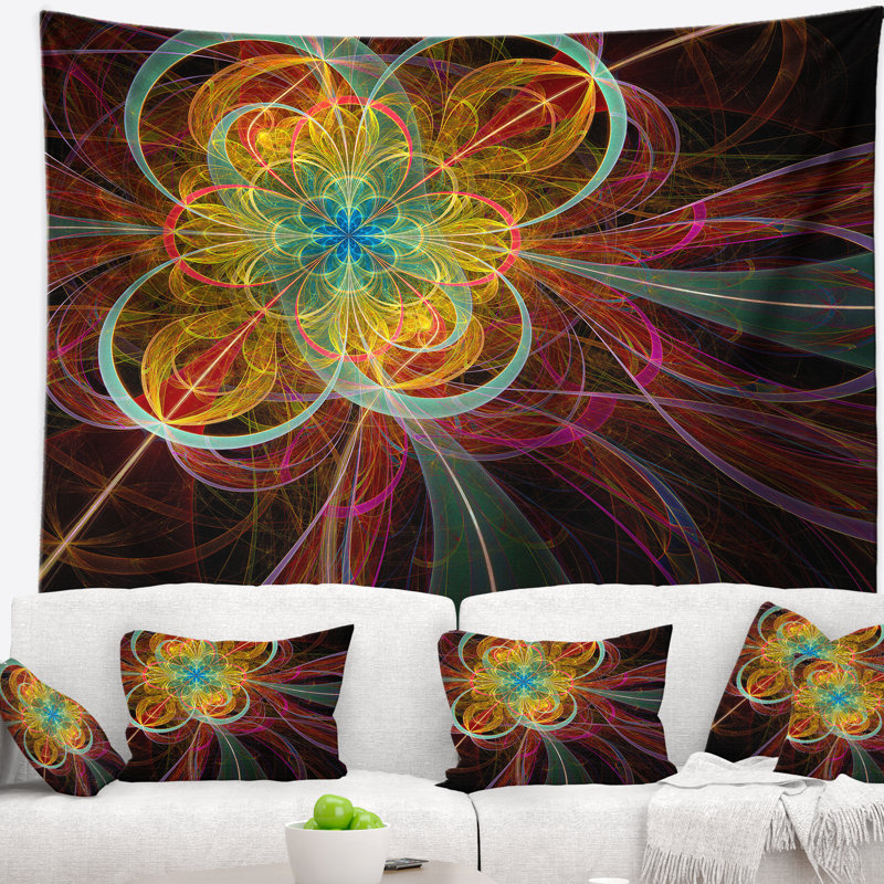 Tapisserie fleur abstraite en couleurs, H 32 po x l 39 po