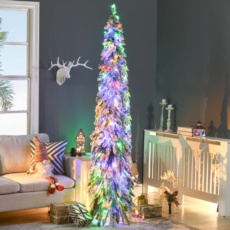 Arbre de Noël artificiel au crayon 4/6 / 7FT avec branches enneigées et 100 lumières DEL blanches ou colorées, 7'