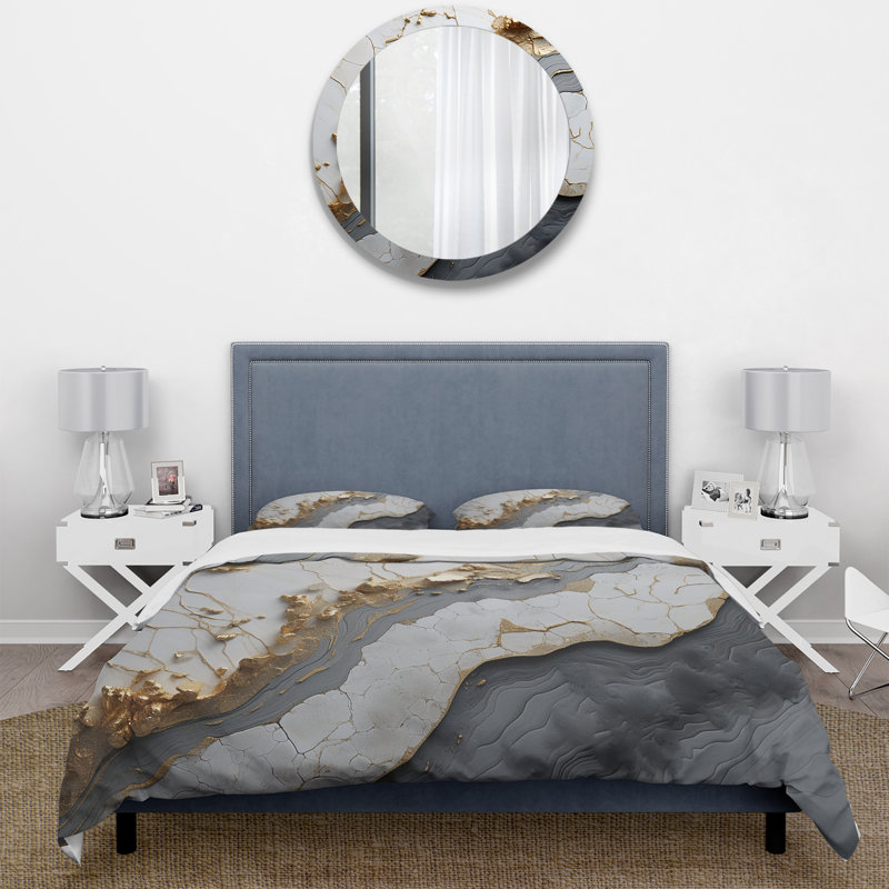Ensemble de housse de couette Minimalisme en or blanc - Spirales abstraites