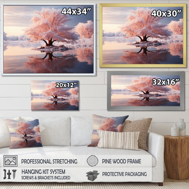 «Winter Peach Tree On Frosty Morning I», reproduction d'art sur toile, H 30 po x l 40 po x P 1,5 po, Toile tendue